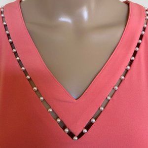 Calvin Klein sleeveless top with pearl accents; Peachy color size M;